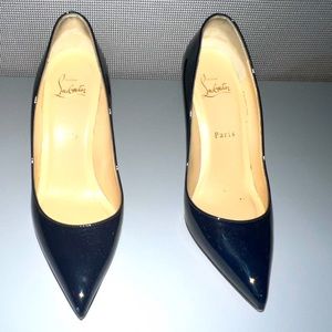 Christian Louboutin Pigalle Follies 100 Patent Leather Pumps, Navy 36.5